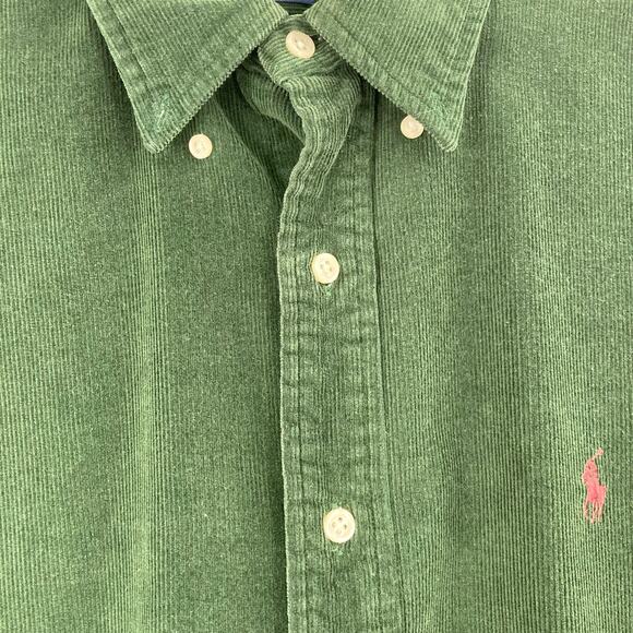 Ralph Lauren Cord Flannel Long Sleeve Button Up Pony Forrest Green Men’s Large - Picture 6 of 9